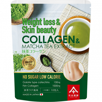 Коллаген морской с зеленым чаем матча Collagen and Matcha Tea Extract BHN (Япония) 10 саше